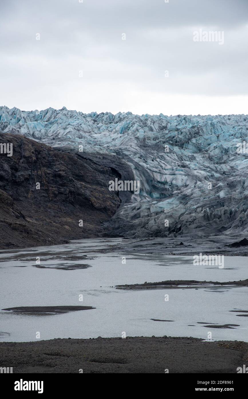 Vue sur le glacier de Flaajokull en Islande Banque D'Images