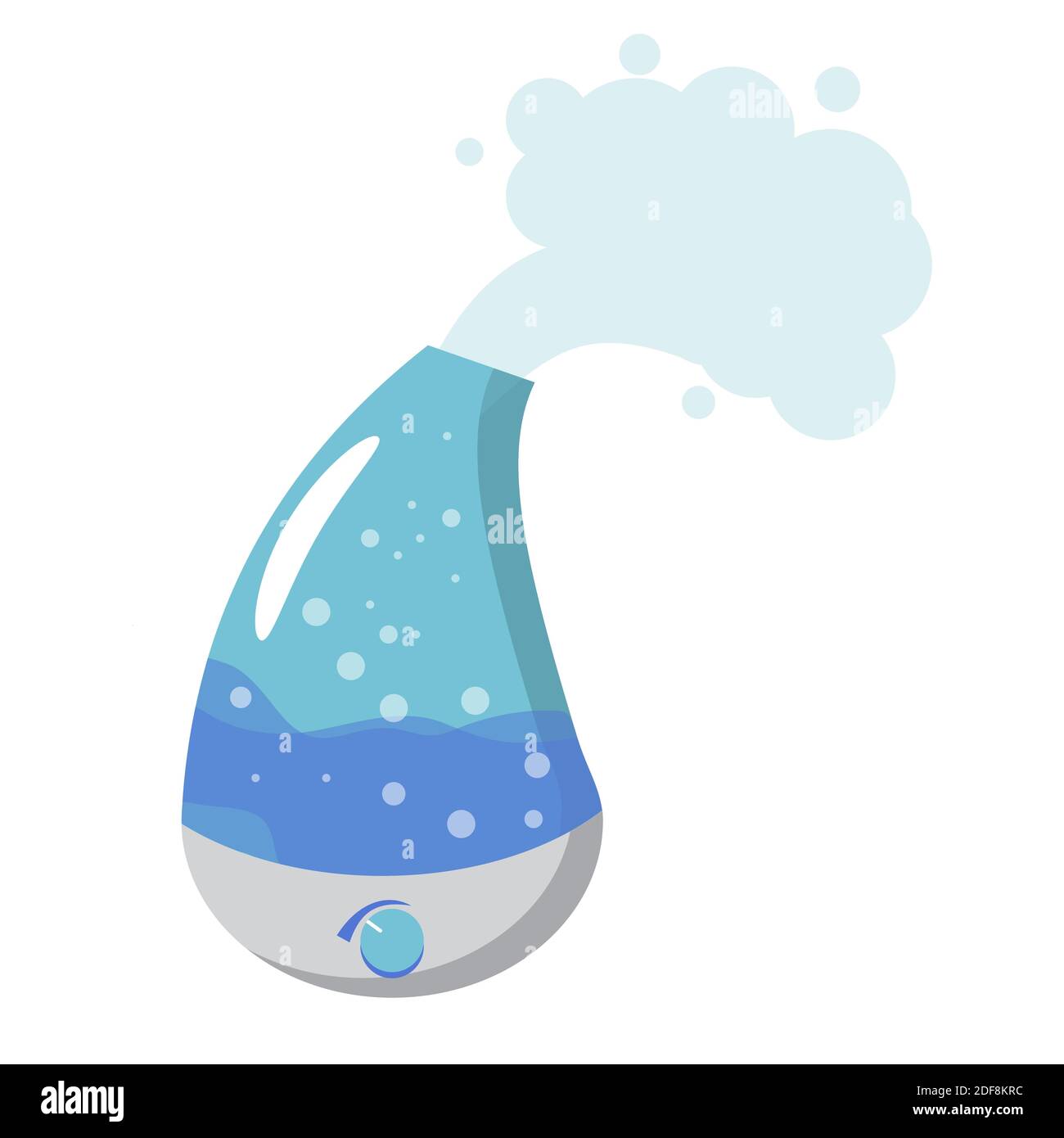 Humidificateur de couleur bleue. Gadget électronique pour l'humidité de l'air intérieur pour une respiration saine. Équipement de soins de santé en vecteur isolé plat. Eau, bulles et vapeur. Appareils ménagers. Illustration vectorielle Illustration de Vecteur