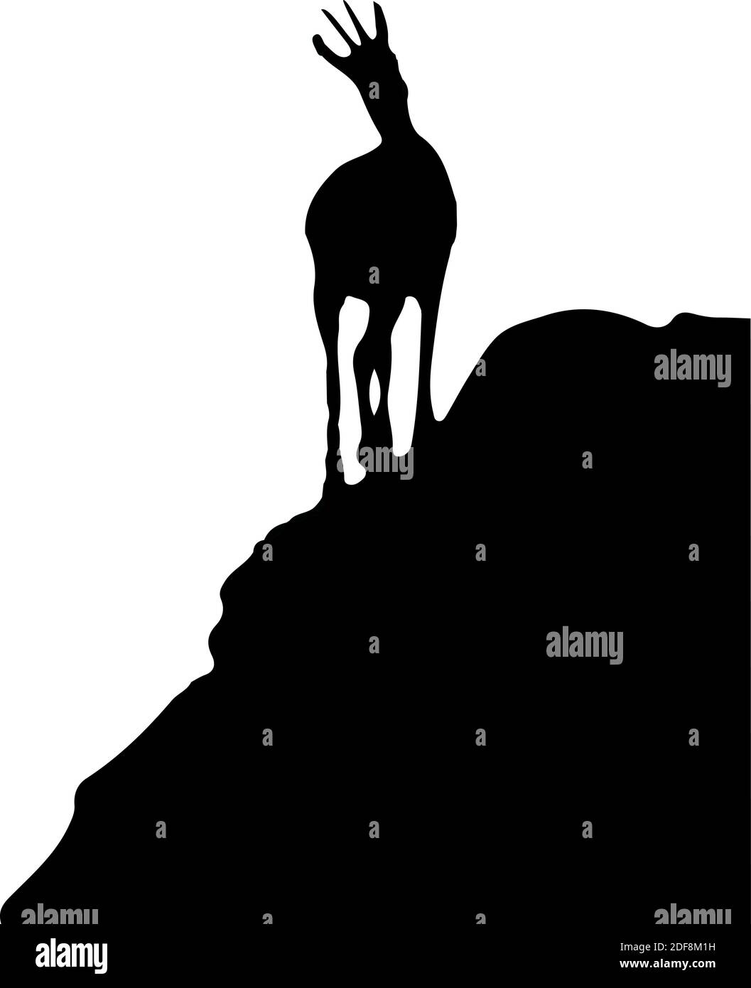 Silhouette noire de chamois debout sur le sommet de la colline. Isolé sur fond blanc. Illustration. Illustration de Vecteur