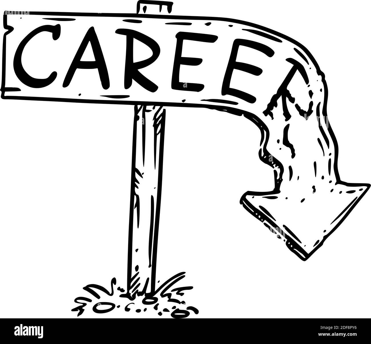Illustration vectorielle de dessin animé de la flèche de carrière signe fondu et pointant vers le bas, concept de chemin vers le succès, affaires, travail ou travail. Frustration et réussite, à la recherche d'opportunités. Illustration de Vecteur