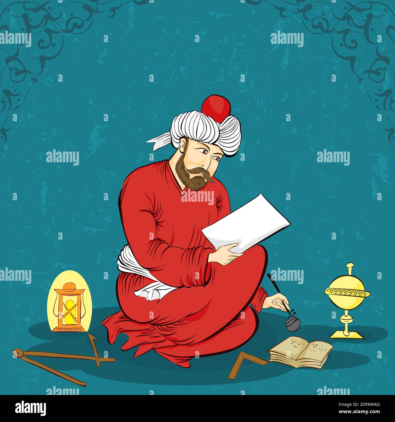 Illustration d'un homme ancien vit au Moyen-Orient. Dessiné en miniature. Banque D'Images