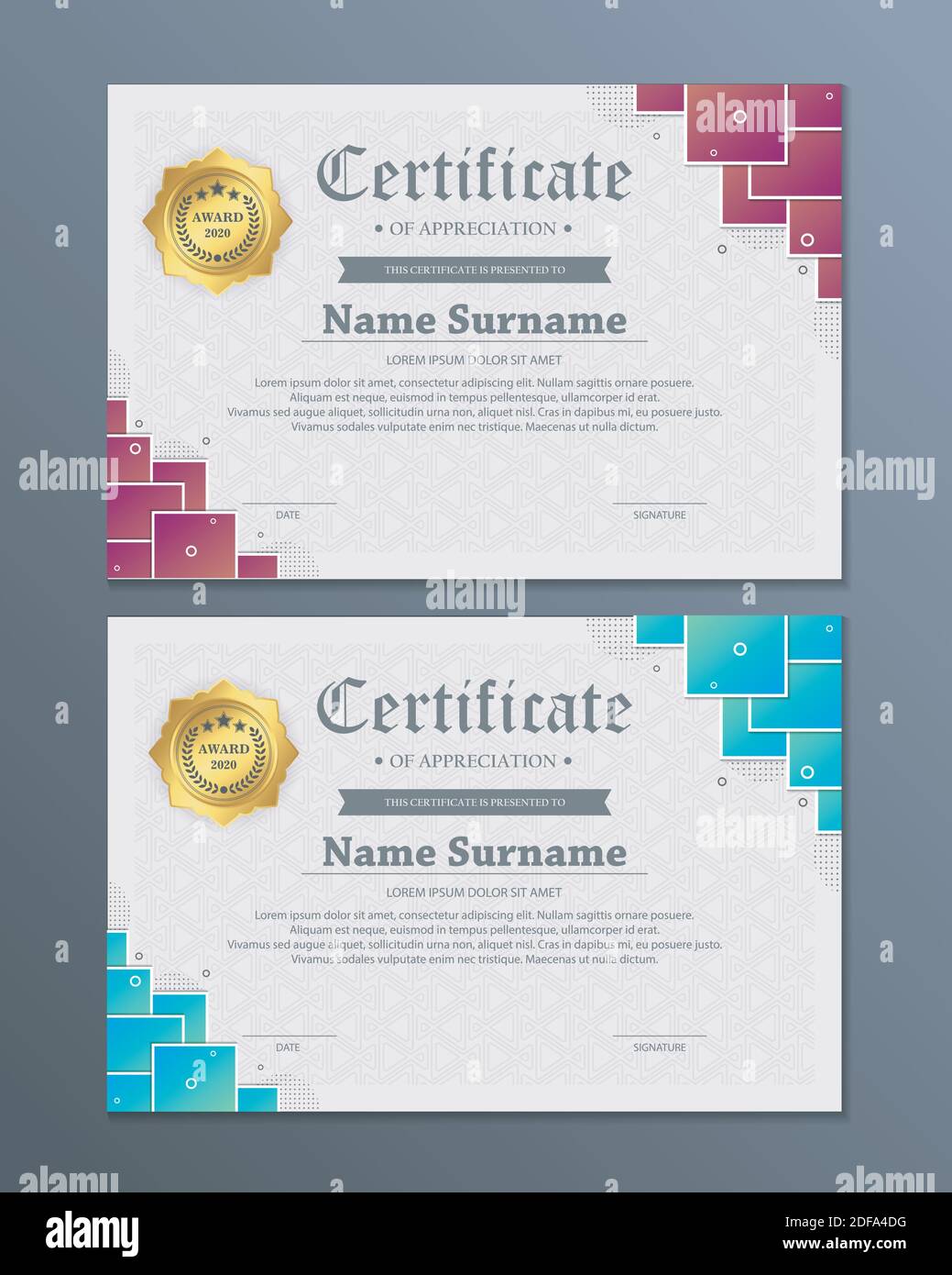 Certificat de membre meilleur diplôme de récompense ensemble. Illustration de Vecteur