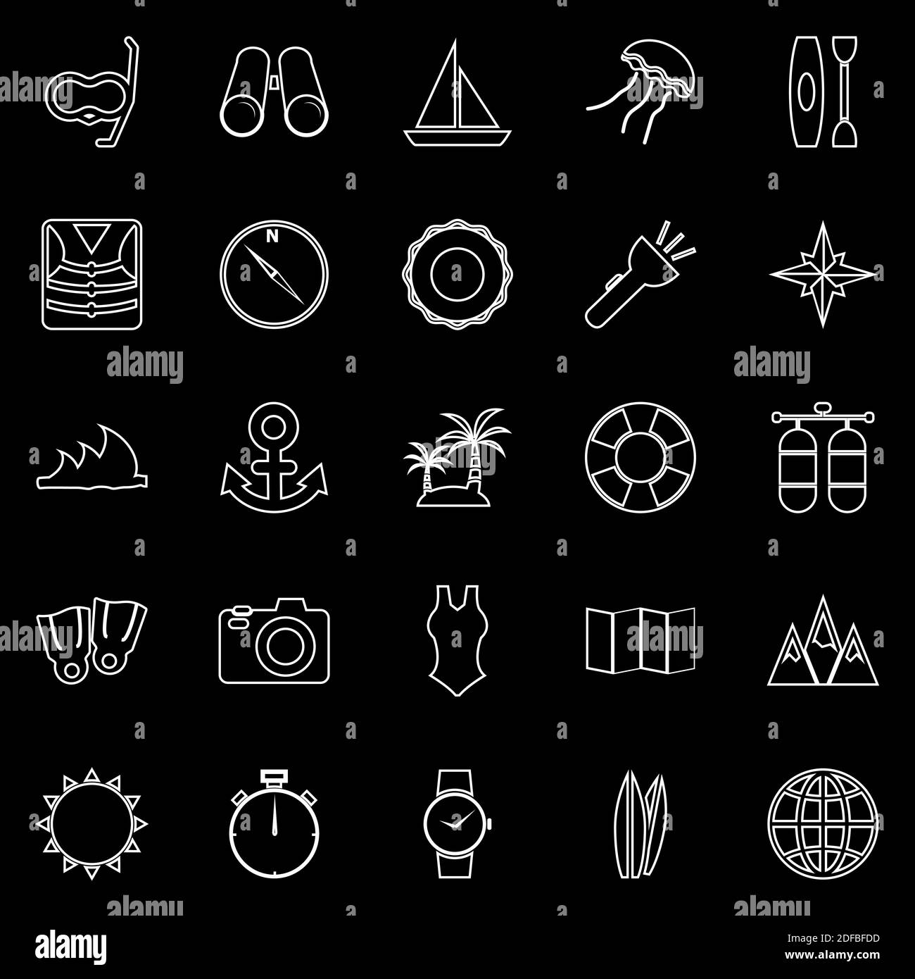 Icônes de ligne de plongée sur fond noir, vecteur de stock Illustration de Vecteur