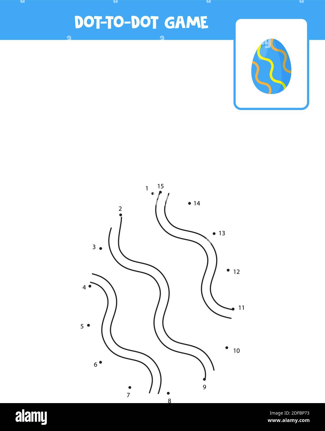 Connectez le jeu de points avec le dessin animé oeuf de Pâques. Feuille de travail pédagogique. Illustration de Vecteur