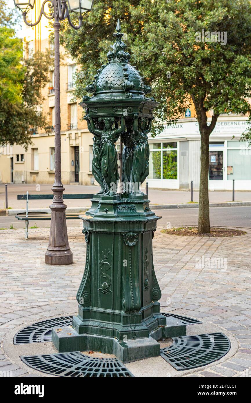 France, Paris, Fontaine Wallace, 12 rue du rendez-vous Banque D'Images
