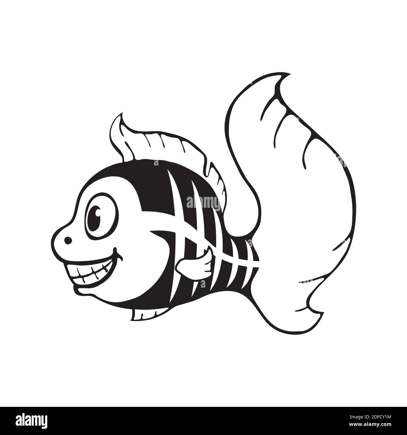 Squelette de poisson mignon. Modèle Halloween pour impression, motif. Illustration de Vecteur