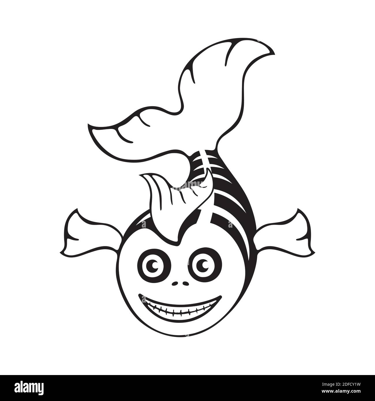 Squelette de poisson mignon. Modèle Halloween pour impression, motif. Illustration de Vecteur