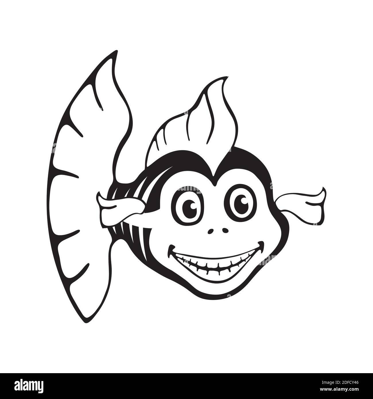 Squelette de poisson mignon. Modèle Halloween pour impression, motif. Illustration de Vecteur