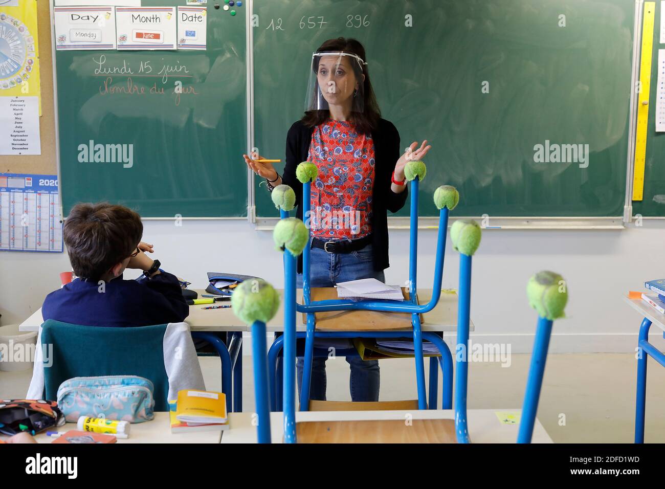 École primaire après verrouillage à Montrouge, France. Banque D'Images