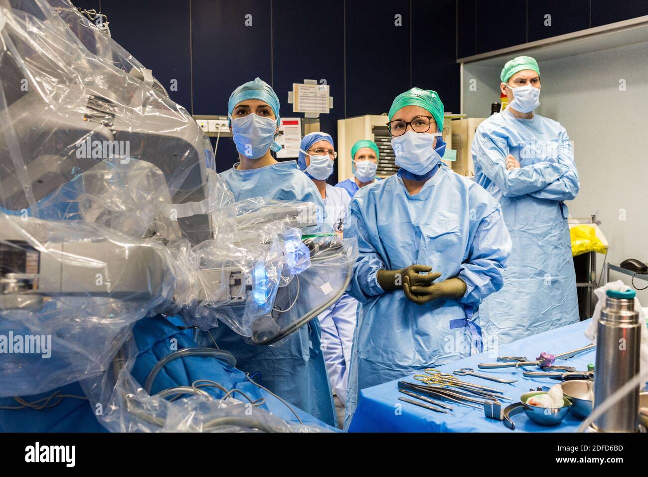 La chirurgie rénale conservatrice robotique guidée par l'image assistée par la modélisation 3D, cette modélisation 3D du rein avec sa tumeur située en violet, guide les s. Banque D'Images