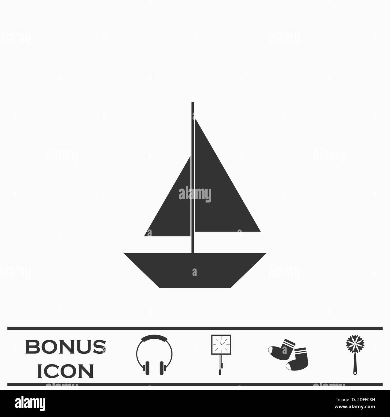 Icône bateau à voile plate. Pictogramme noir sur fond blanc. Symbole d'illustration vectorielle et bouton bonus Illustration de Vecteur