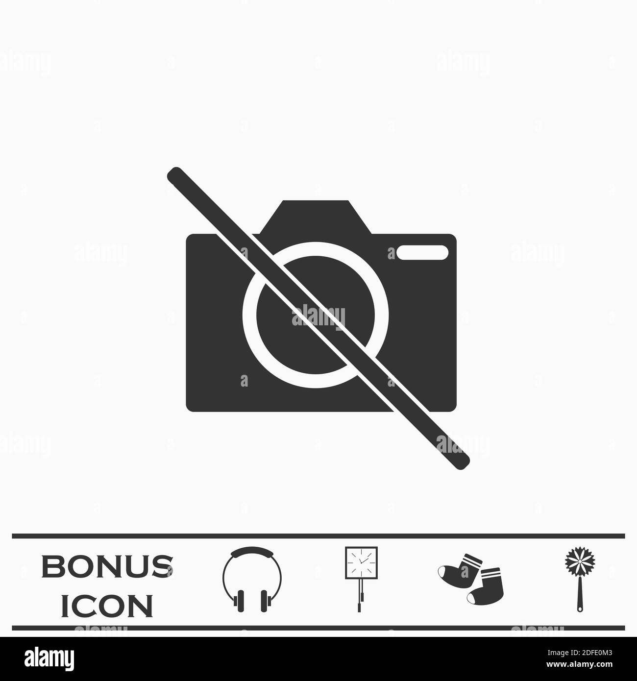 Aucune icône d'appareil photo à plat. Pictogramme noir sur fond blanc. Symbole d'illustration vectorielle et bouton bonus Illustration de Vecteur