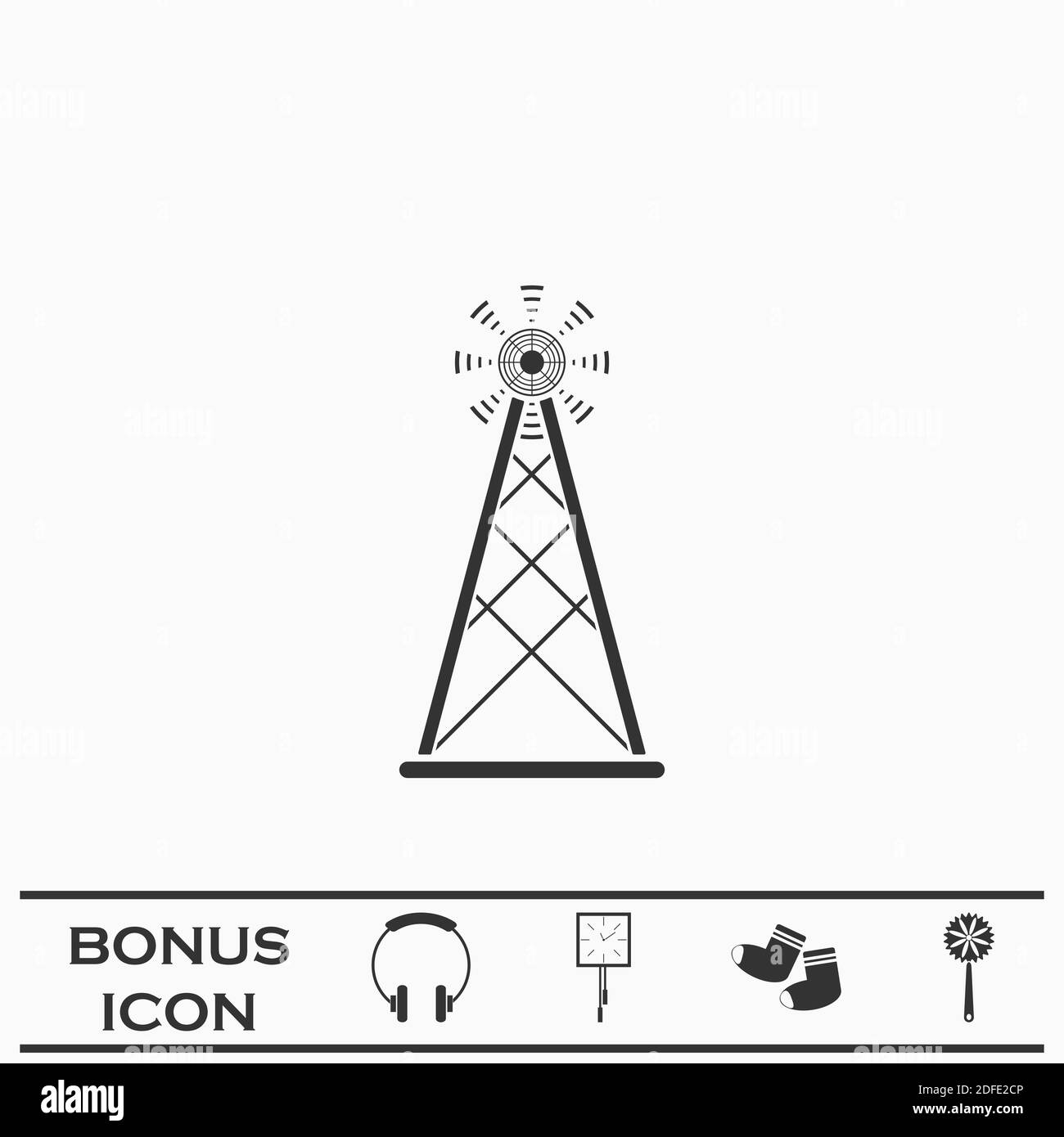 Icône de l'antenne de diffusion de la tour de radio plate. Pictogramme noir sur fond blanc. Symbole d'illustration vectorielle et bouton bonus Illustration de Vecteur