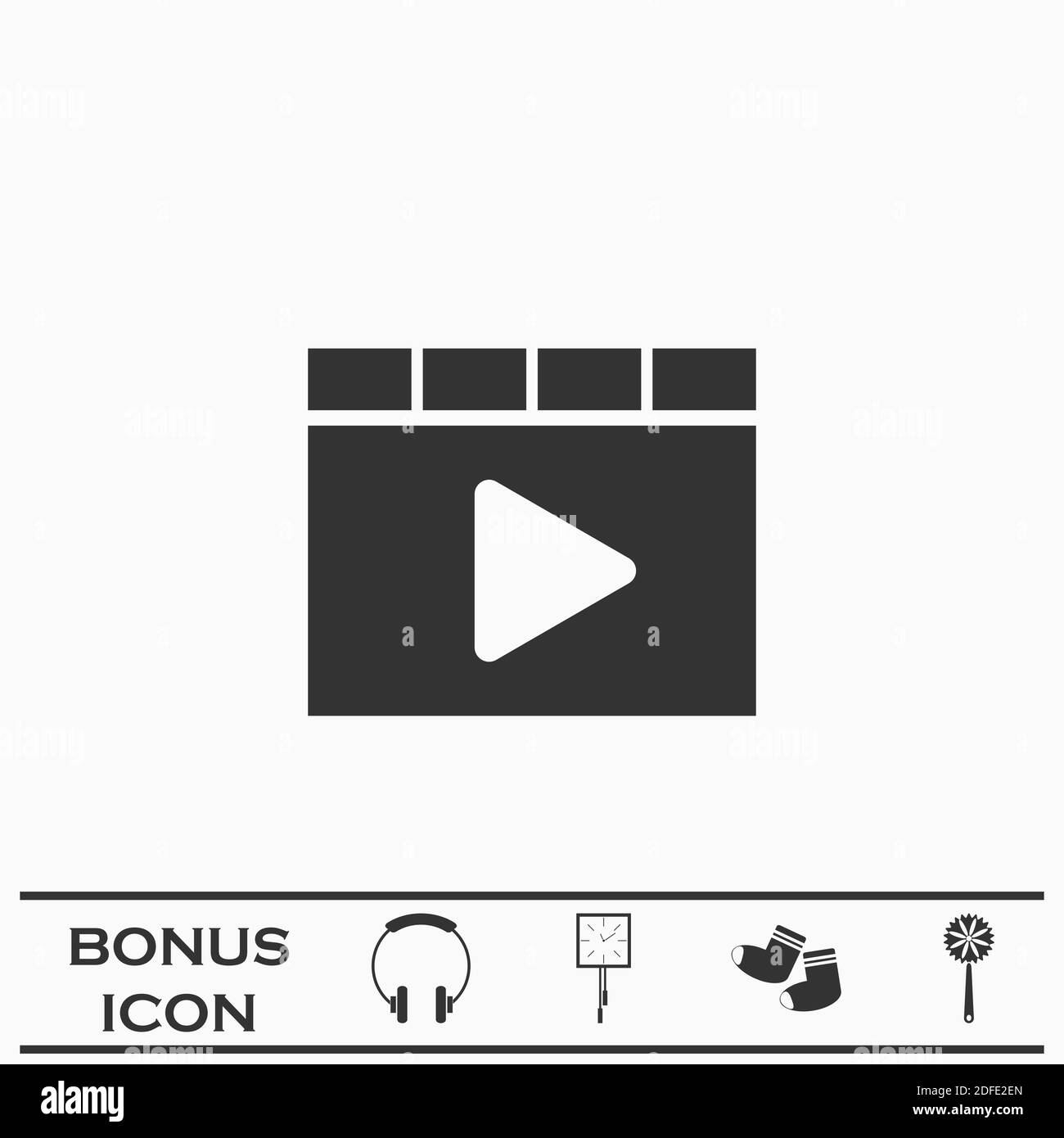 Icône du lecteur vidéo du navigateur plate. Pictogramme noir sur fond blanc. Symbole d'illustration vectorielle et bouton bonus Illustration de Vecteur