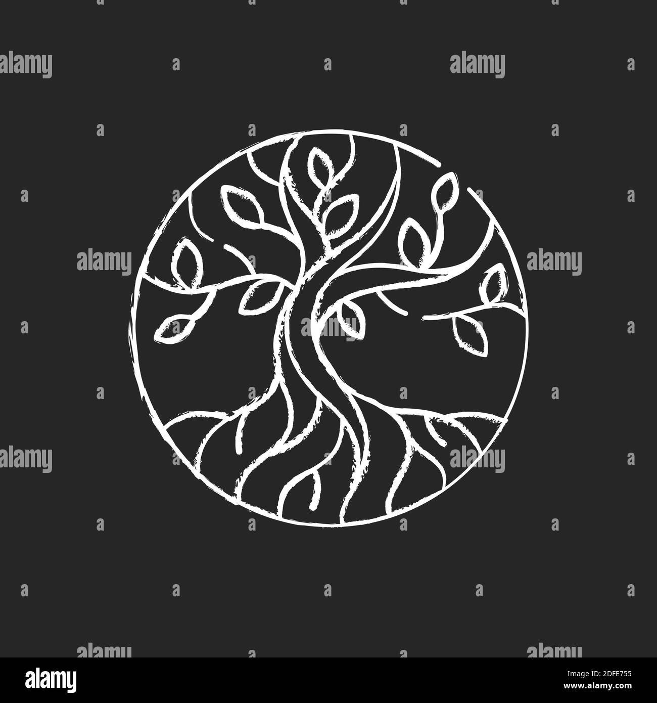 Icône blanche de craie d'arbre de vie sur fond noir Illustration de Vecteur