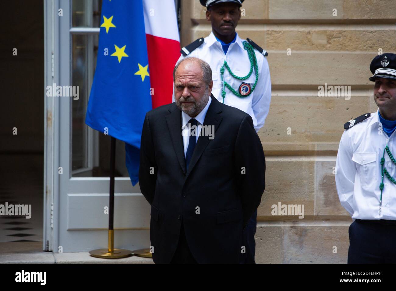 Récemment nommé ministre de la Justice et avocat français Eric Dupond-Moretti lors de la cérémonie de passation de pouvoir au ministère de la Justice français à Paris le 7 juillet 2020, à la suite du remaniement du cabinet français. Photo de Raphael Lafargue/ABACAPRESS.COM Banque D'Images