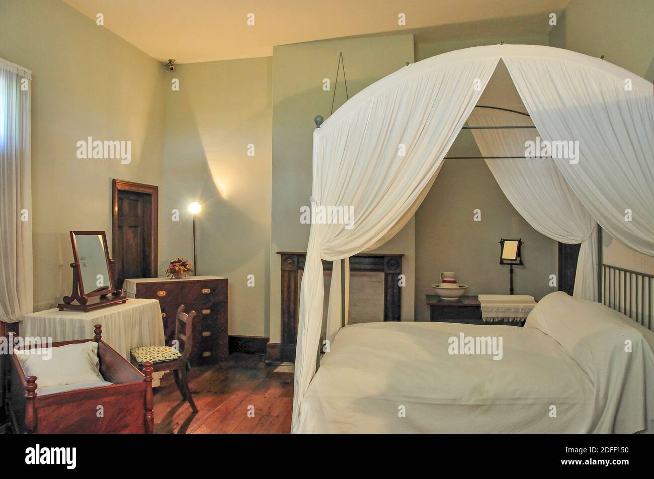 La chambre à coucher de la maison du traité, du Traité de Waitangi, Waitangi, Bay of Islands, Northland, North Island, New Zealand Banque D'Images