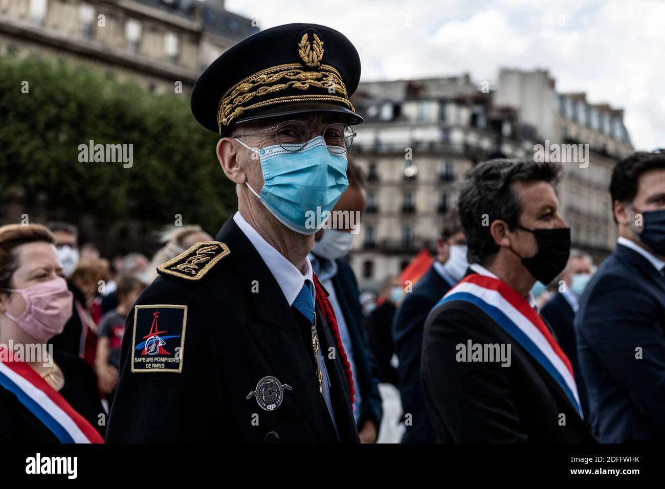 Didier Lallement, Préfet de la police de Paris, lors de la cérémonie de  commémoration de la libération de Paris, sur le parvis de l'Hôtel de ville.  Paris, France, le 25 août 2020.