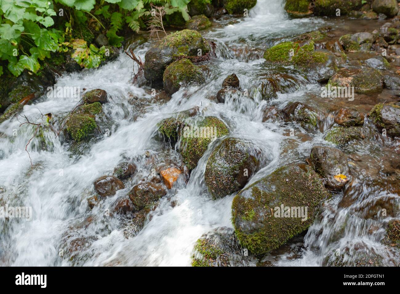 Grandes pierres dans une rivière de montagne Banque D'Images