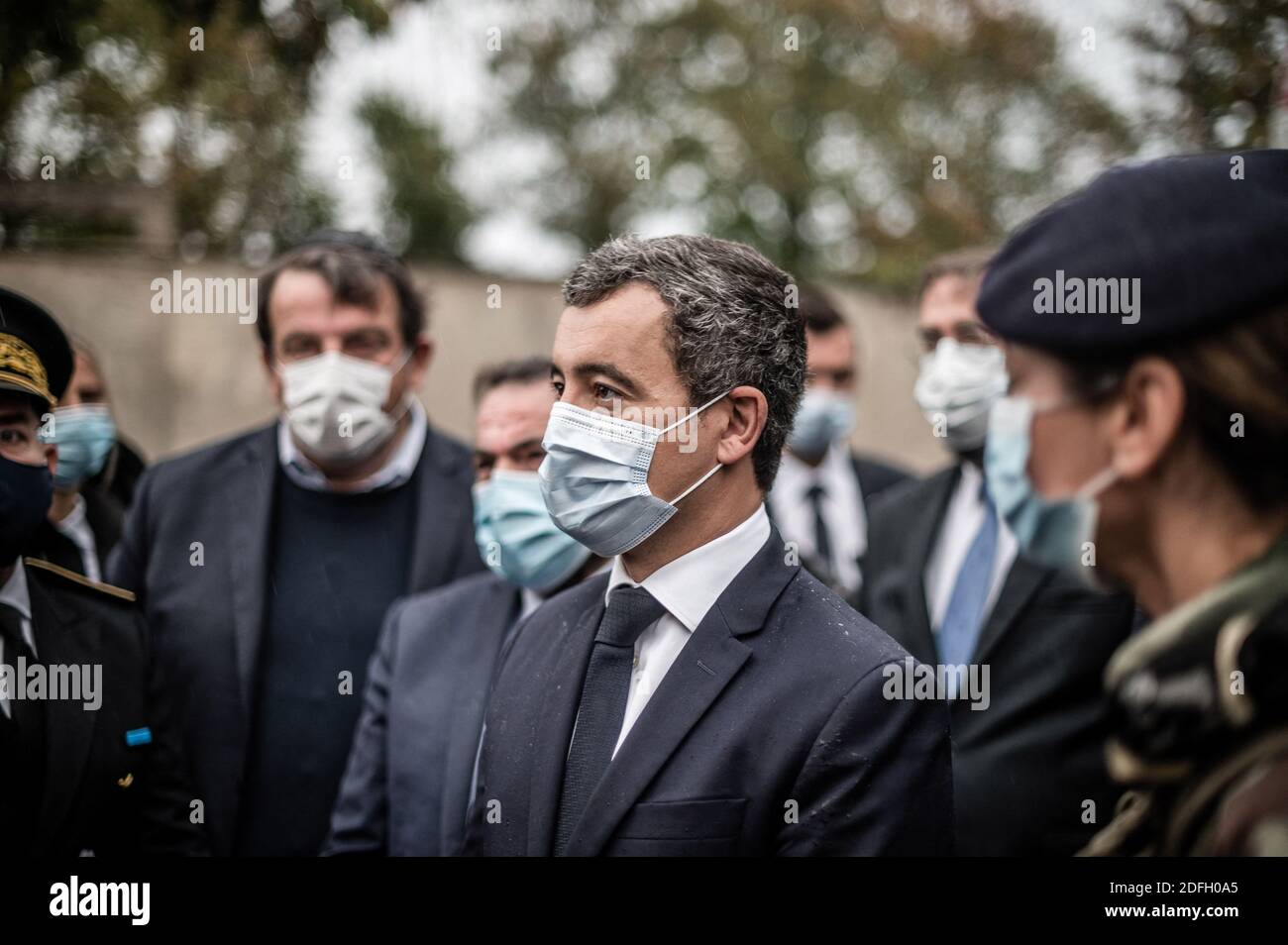 Le ministre français de l'intérieur, Gerald Darmanin, lors d'une visite à la synagogue de Boulogne-Billancourt, en banlieue de Paris, le 27 septembre 2020. Photo de Nicolas Messyasz/Pool/ABACAPRESS.COM Banque D'Images