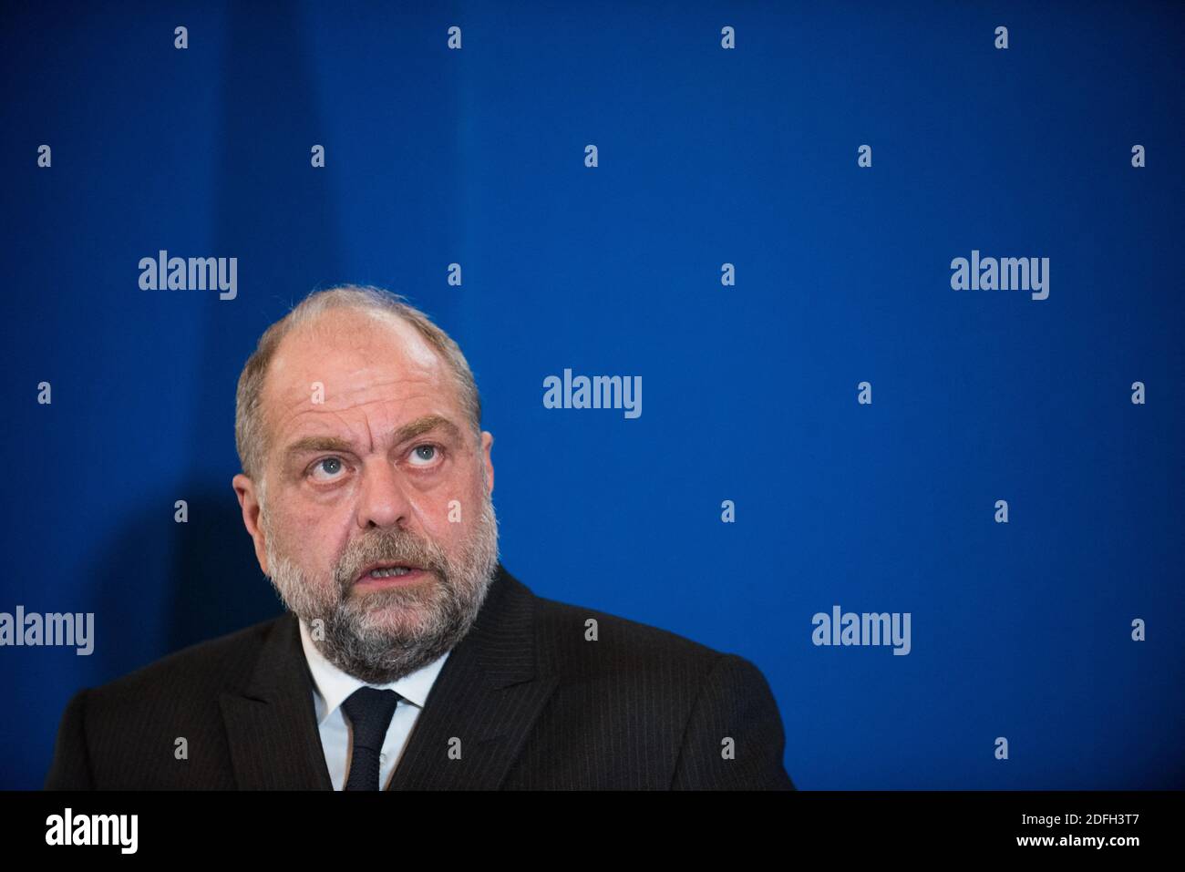 Le ministre français de la Justice, Eric Dupond-Moretti, parle lors d'une conférence de presse de la présentation du budget 2021 du ministre de la Justice, à Paris, en France, le 29 septembre 2020. Photo de Julie Sebadelha/ABACAPRESS.COM Banque D'Images