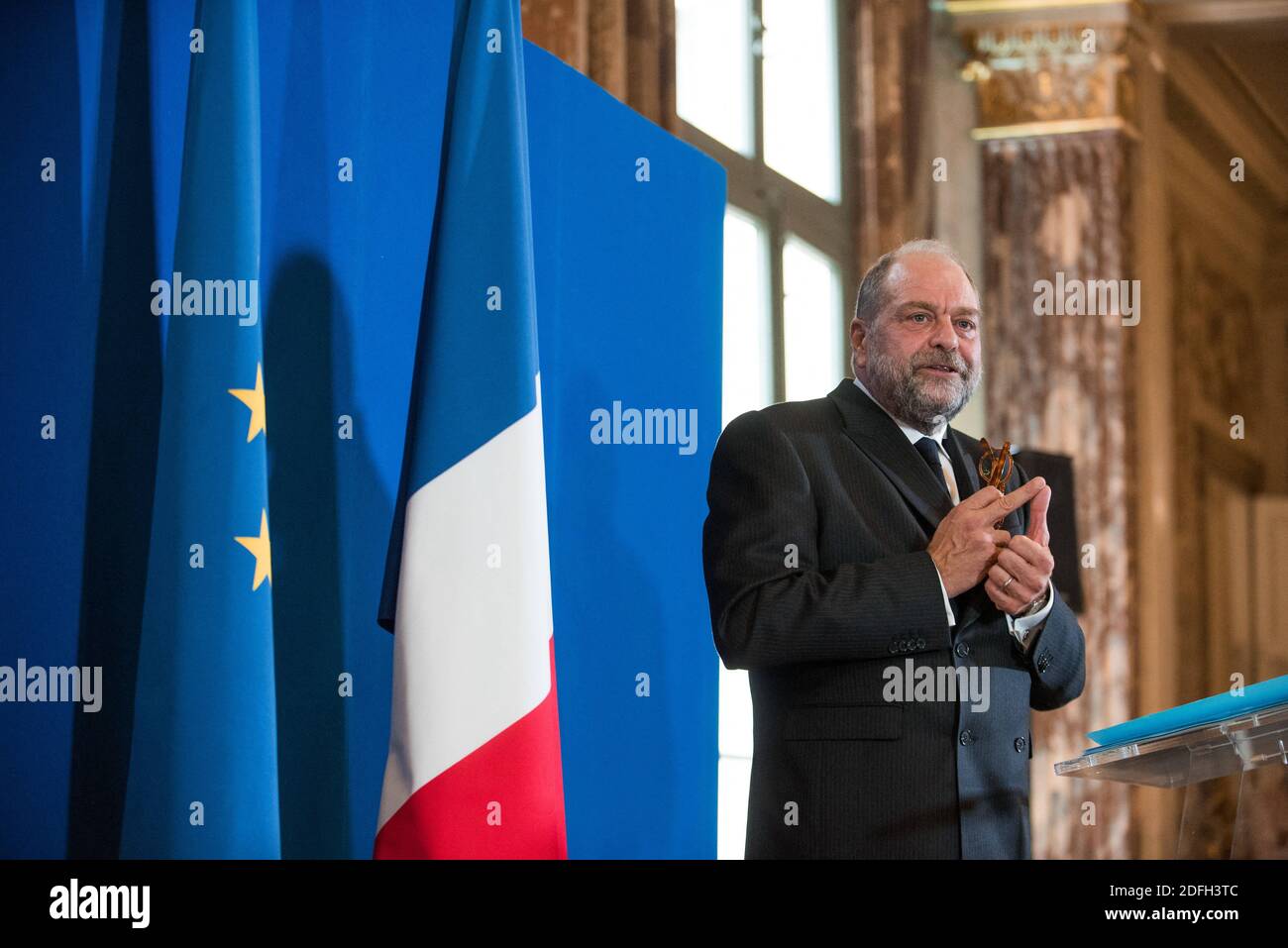 Le ministre français de la Justice, Eric Dupond-Moretti, parle lors d'une conférence de presse de la présentation du budget 2021 du ministre de la Justice, à Paris, en France, le 29 septembre 2020. Photo de Julie Sebadelha/ABACAPRESS.COM Banque D'Images