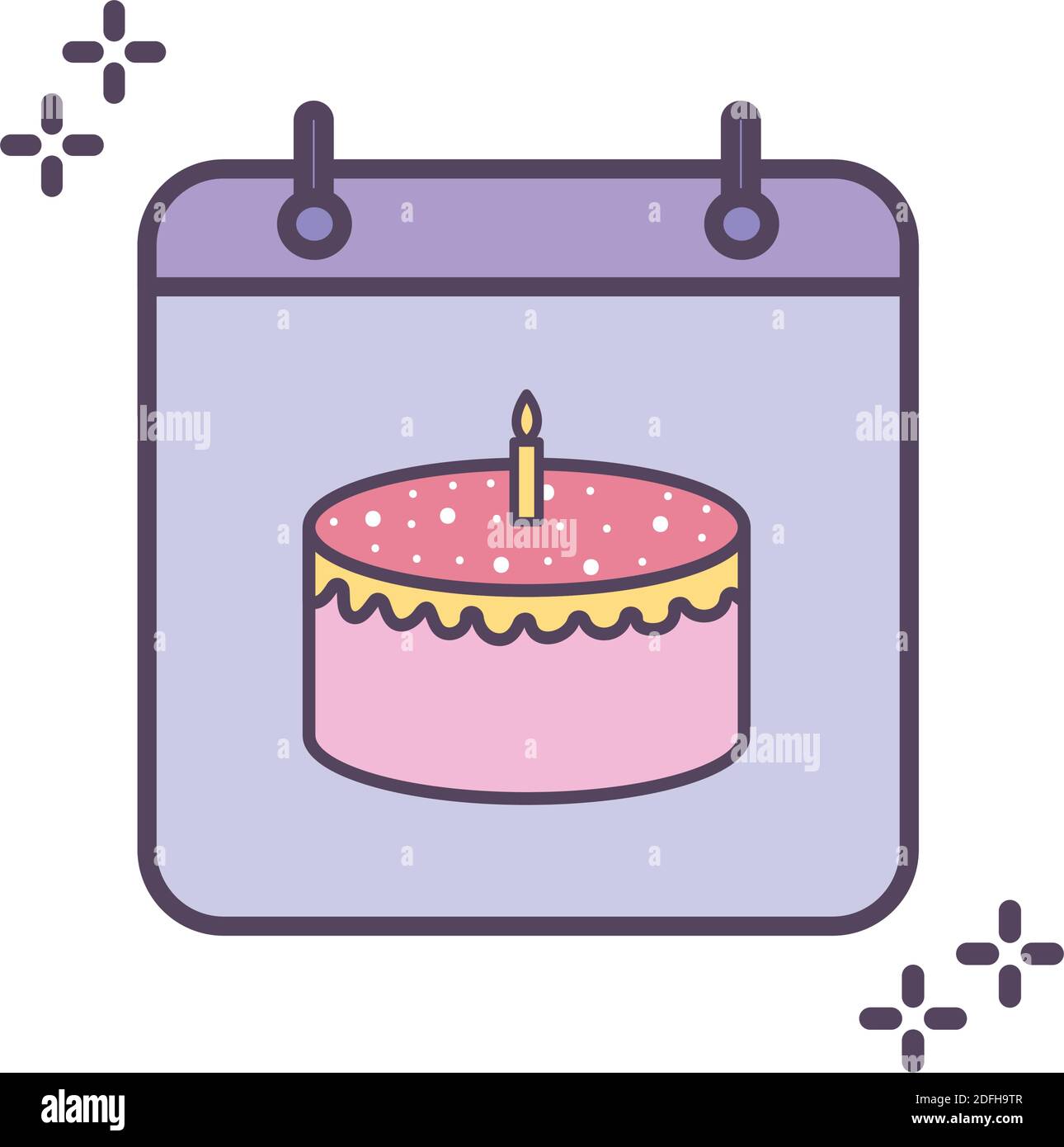 gâteau d'anniversaire sur un calendrier de couleur violette Illustration de Vecteur