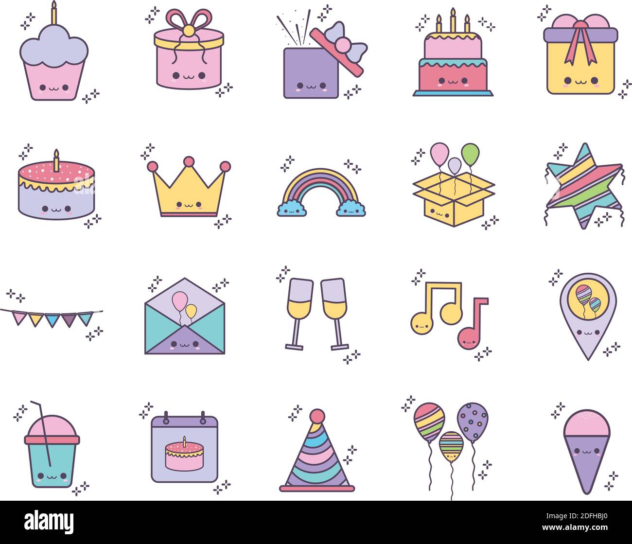 lot d'icônes d'anniversaire sur fond blanc Illustration de Vecteur