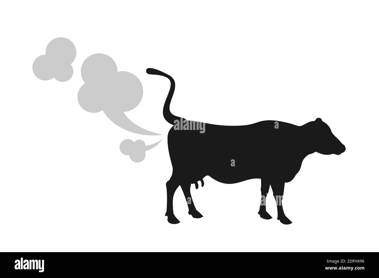 Vache fart - l'animal produit des gaz à effet de serre et du méthane. Le bétail et le bétail comme problème environnemental et écologique. Illustration vectorielle Banque D'Images