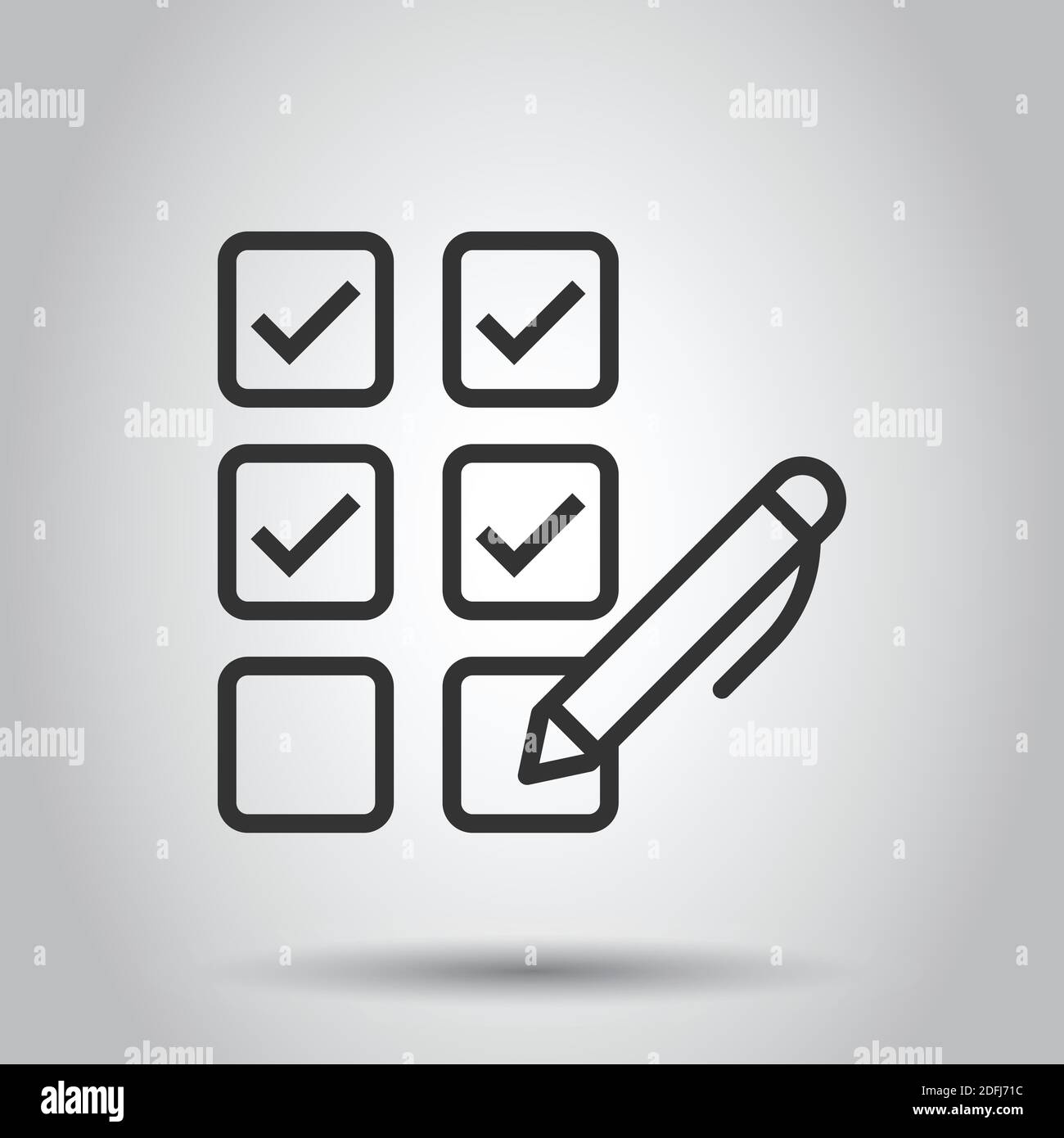 Icône du document Liste de contrôle à plat. Illustration du vecteur de sondage sur fond blanc isolé. Cochez la case choix du concept commercial. Illustration de Vecteur