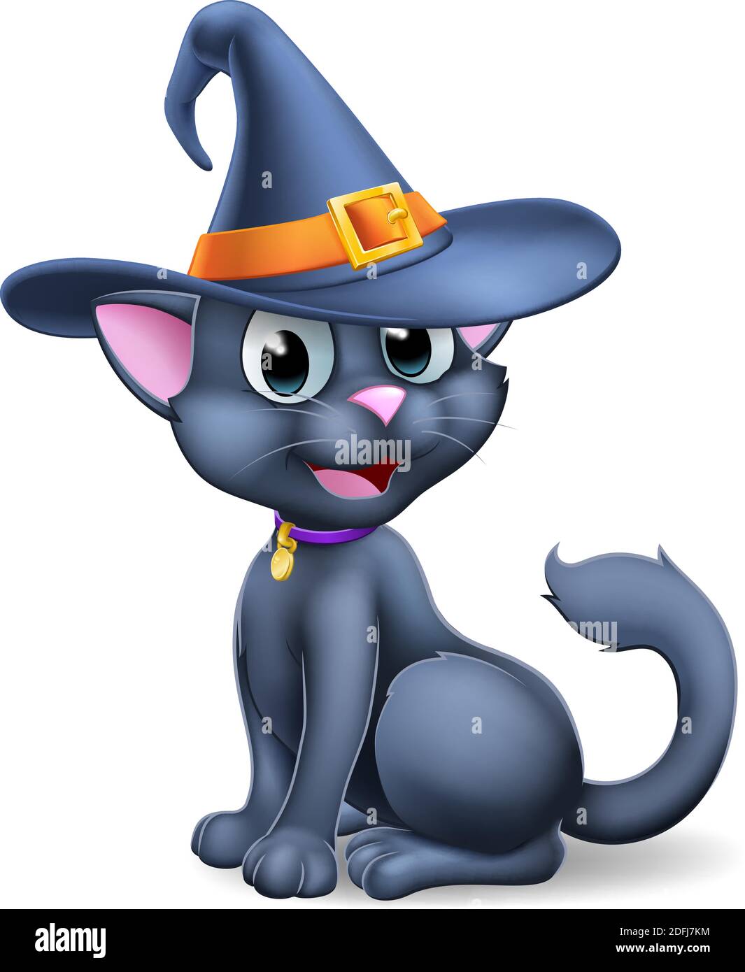 Halloween Black Cat en dessin animé de chapeau de sorcière Illustration de Vecteur