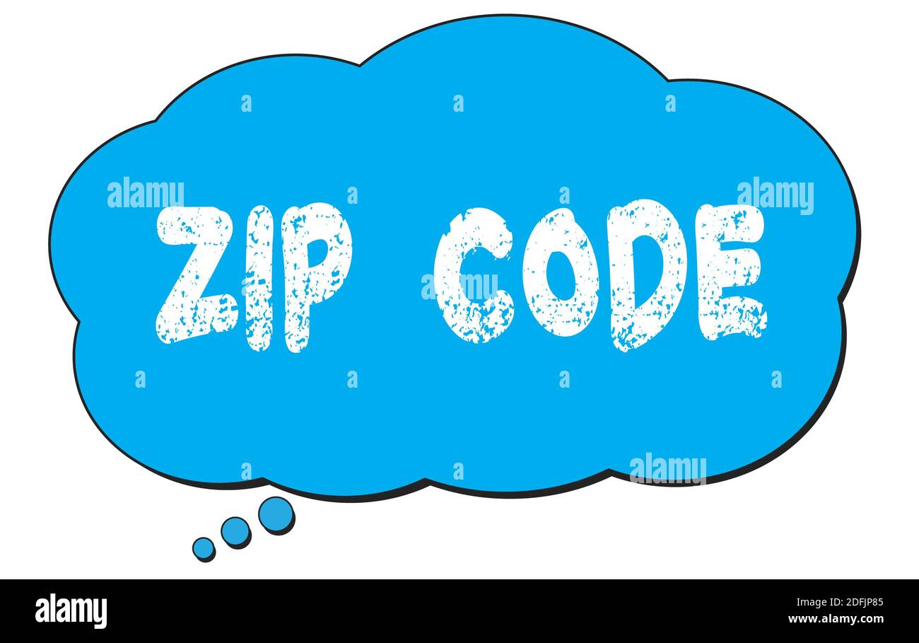Texte DE CODE POSTAL écrit sur une bulle de nuage de pensée bleue. Banque D'Images