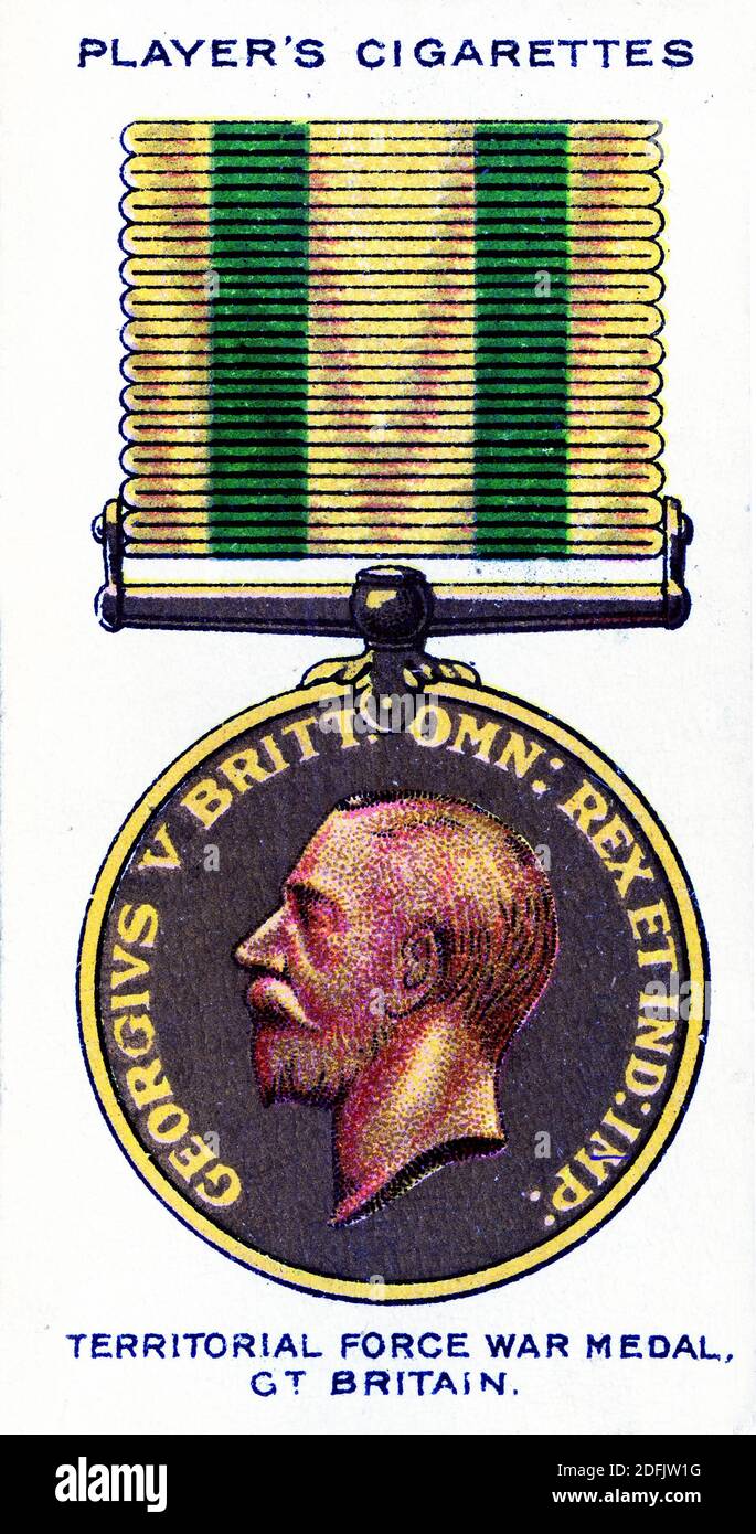 Carte à cigarettes de la Médaille de guerre de la Force territoriale, Grande-Bretagne Banque D'Images