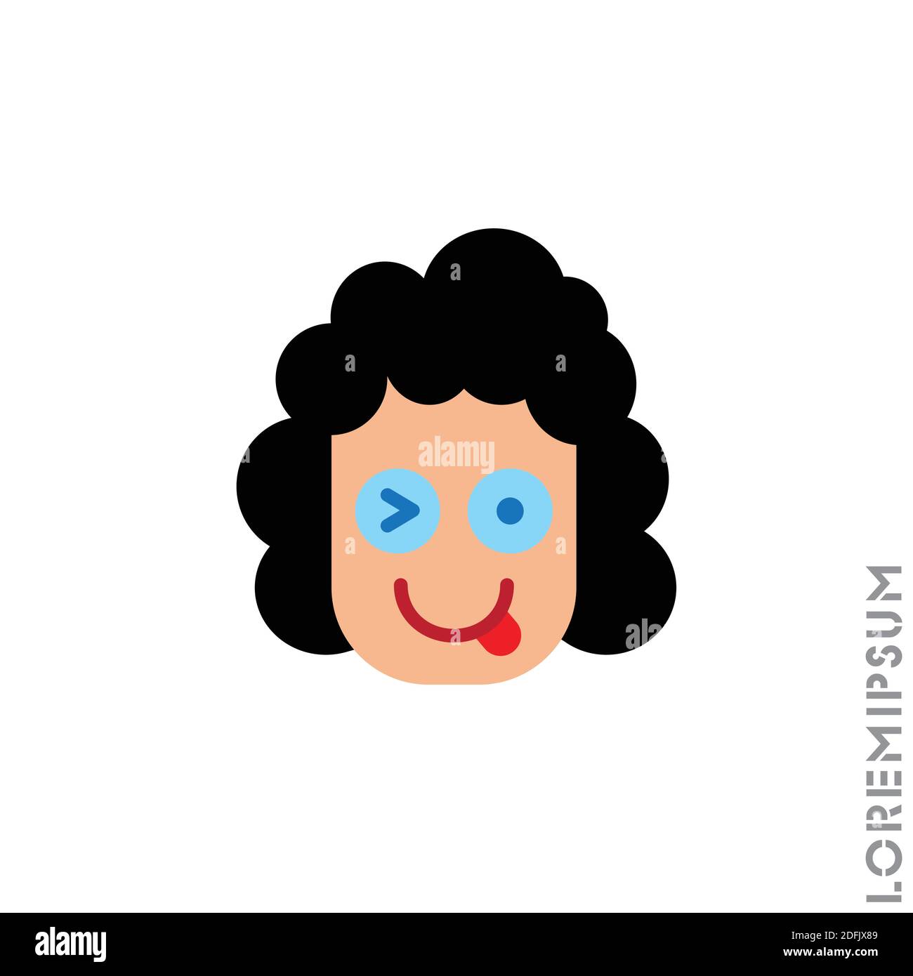 La langue de la fille, femme emoji. Émoticône avec la langue et l'oeil de wencrage, tandis que l'autre est ouvert. Expression de l'espièglerie, du taquinerie, de la plaisanterie, de la blague Illustration de Vecteur