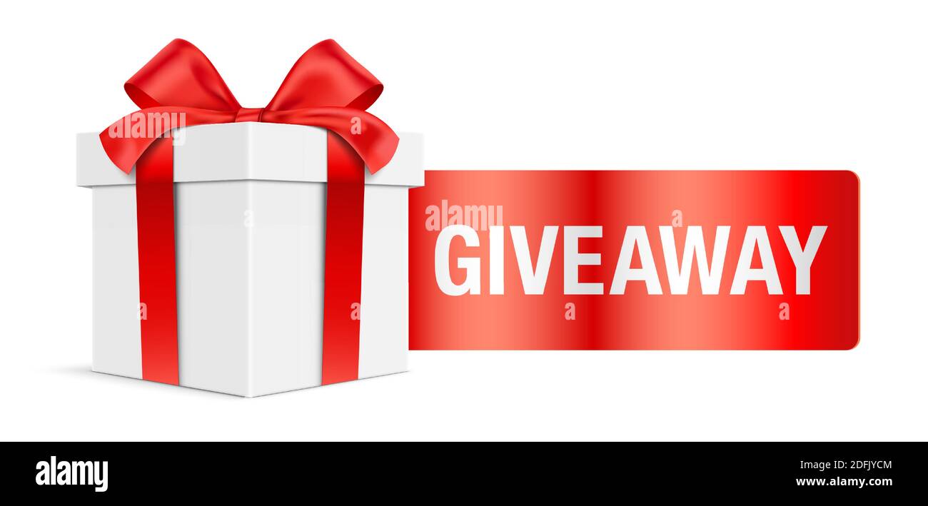 Boîte cadeau blanche, avec texte de remise sur l'étiquette rouge. Icône Vector pour les concours de cadeaux. Illustration de Vecteur