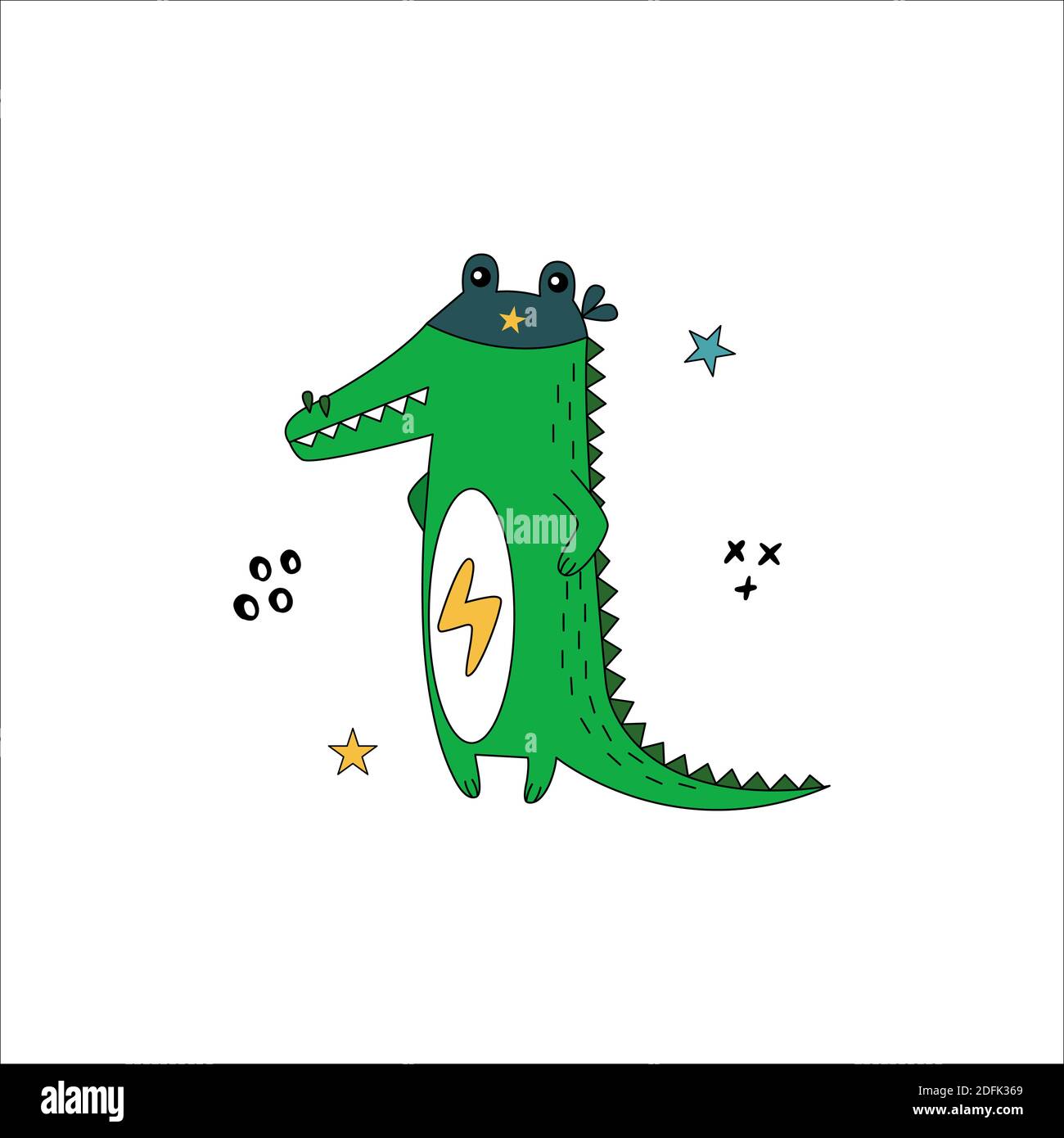 Crocodile en costumes comiques amusants. Illustration vectorielle dessinée à la main avec animal sauvage sur fond blanc. Peut être utilisé pour obtenir une carte, une pépinière, une affiche Illustration de Vecteur