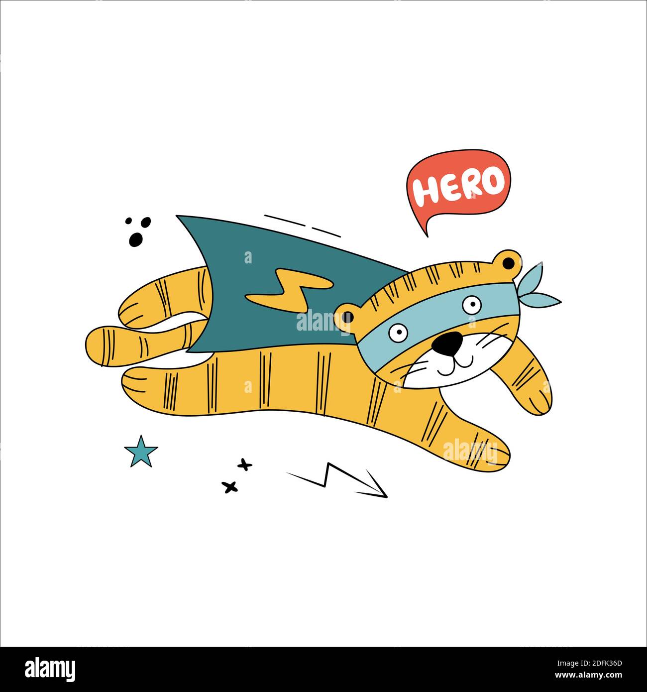 Tigre en costumes comiques amusants. Illustration vectorielle dessinée à la main avec animal sauvage sur fond blanc. Peut être utilisé pour obtenir une carte, une pépinière, une affiche Illustration de Vecteur