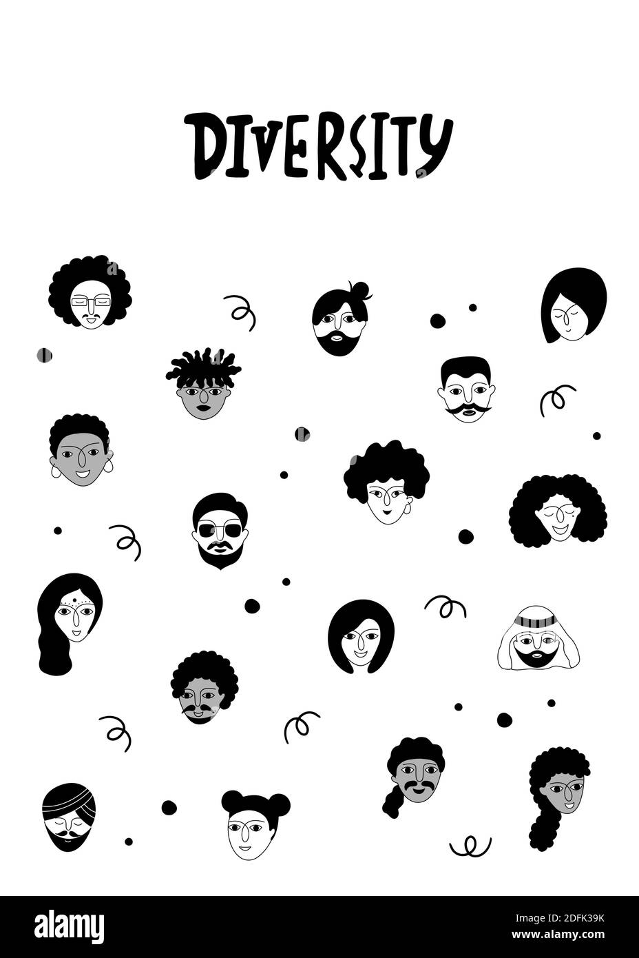 Diversité sociale. Illustration vectorielle avec différents visages de personnes présentant la diversité d'équipe de personnes dans l'entreprise. Illustration de Vecteur