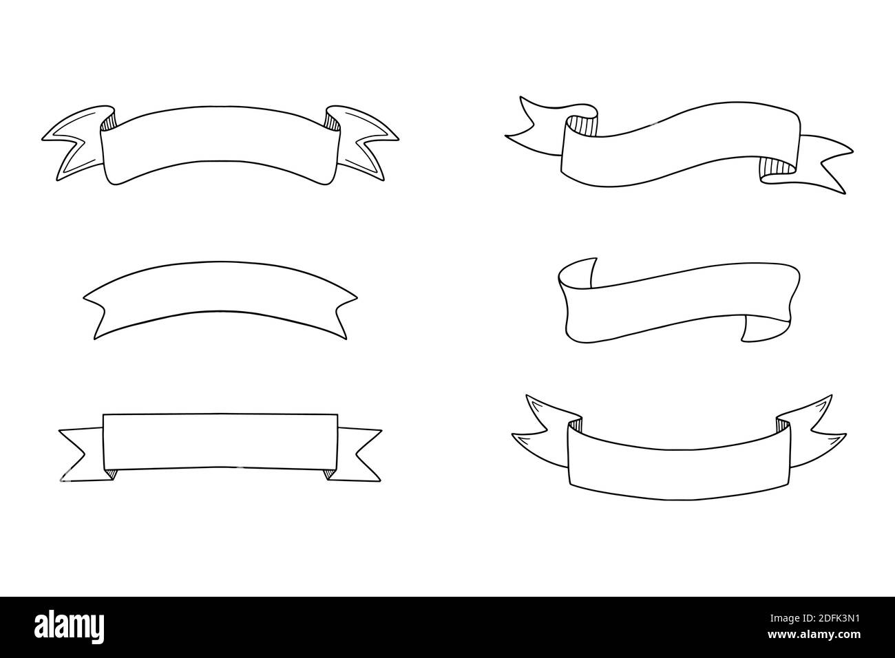 Rubans dessinés à la main. Ensemble d'éléments de dessin vectoriel pour cartes de vœux, bannières et invitations. Illustration de Vecteur