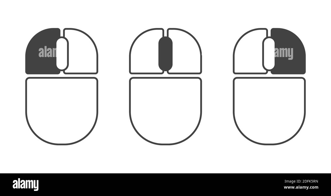 Cliquez avec le bouton gauche et le bouton droit de la souris de l'ordinateur et définissez les icônes de la molette de défilement Illustration de Vecteur
