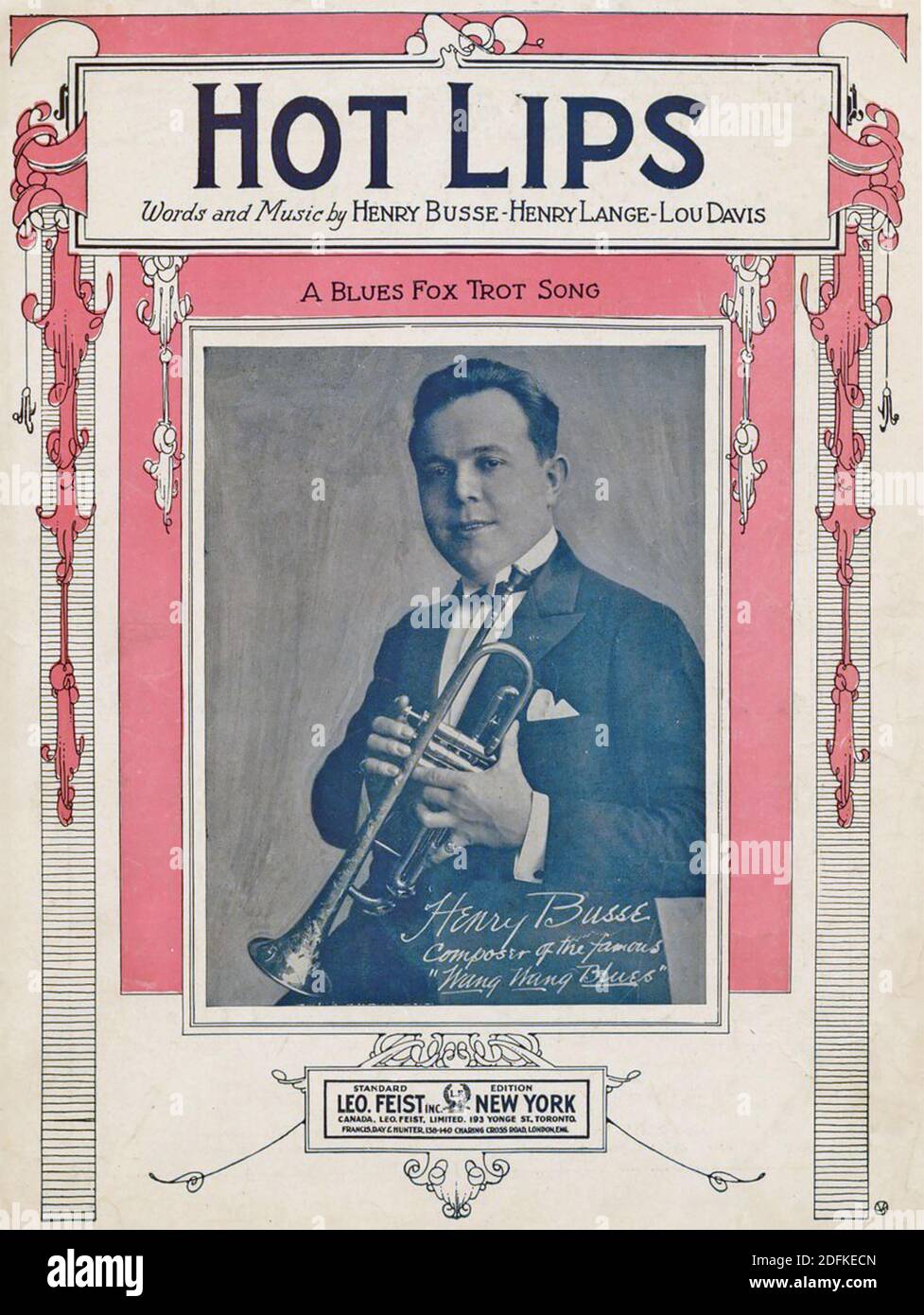 HENRY BUSSE (1894-1955) trompettiste de jazz germano-américain sur la couverture de la 1922 partitions de musique pour la chanson Hot Lips qu'il a co-écrit. Banque D'Images