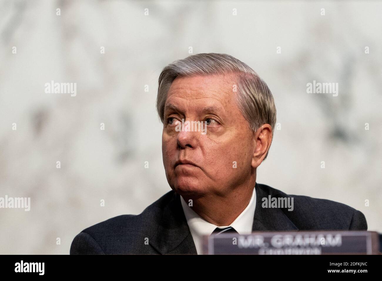 Le président de la Commission judiciaire du Sénat Lindsey Graham (R-SC) assiste à la première journée de l'audience de confirmation du Sénat de la juge Amy Coney Barrett devant la Cour suprême à Capitol Hill, à Washington, DC, USA, le 12 octobre 2020. Photo par Erin Schaff/Pool/ABACAPRESS.COMNYTACB Banque D'Images