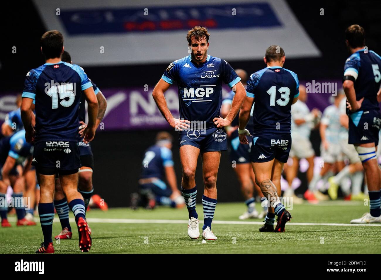 Tromperie de l'équipe de Bayonne lors du match DE rugby TOP 14 entre Racing 92 (R92) et Bayonne (AB) au Paris la Défense Arena, à Nanterre, France, le 29 novembre 2020. Photo de Julien Poupart/ABACAPRESS.COM Banque D'Images