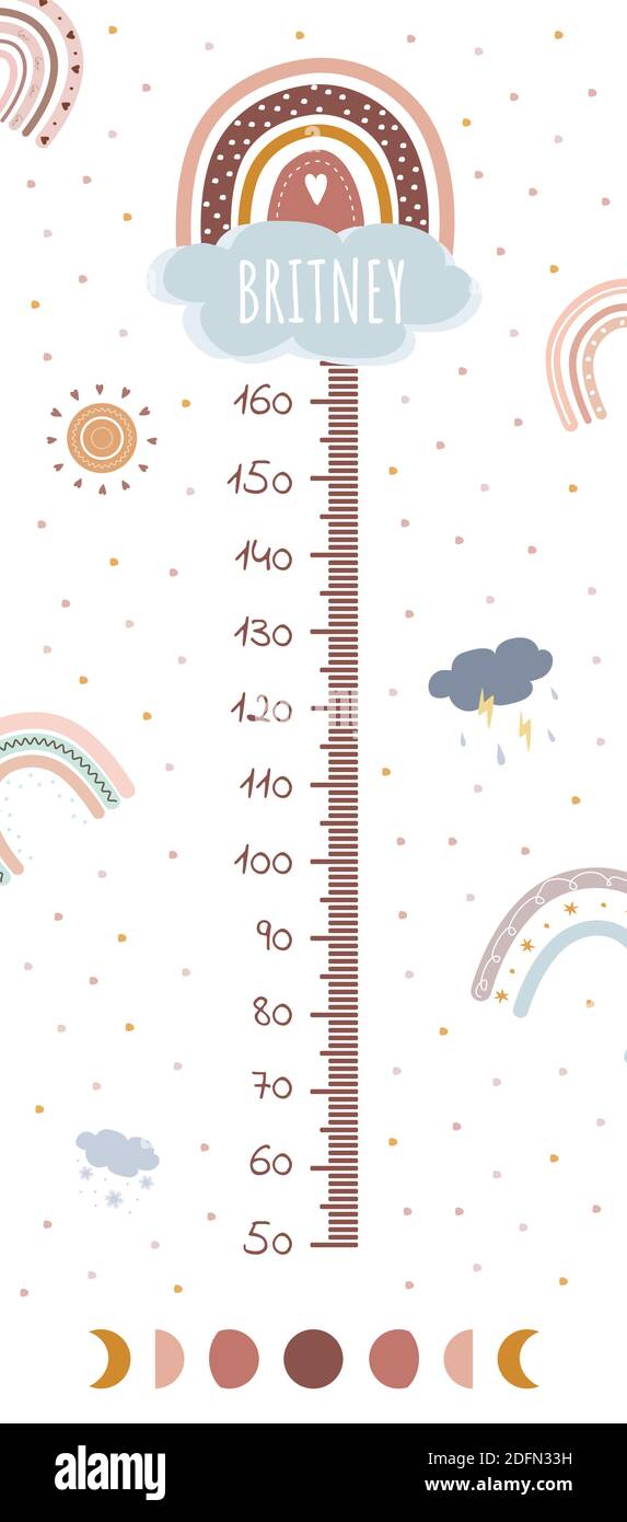 Tableau des hauteurs avec boho arc-en-ciel. Mur de l'appareil de mesure pour enfants. Illustration de Vecteur