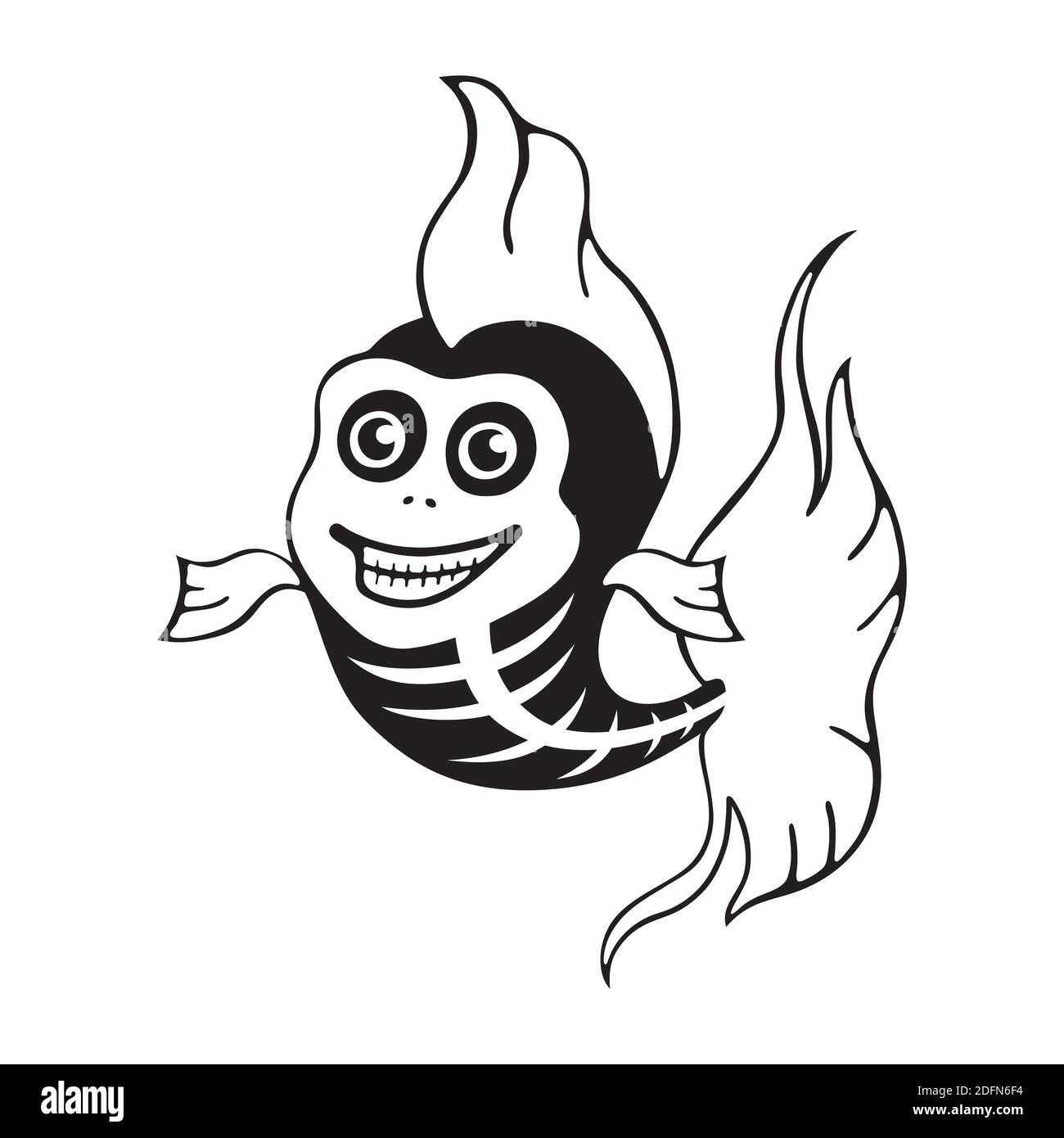 Squelette de poisson mignon. Modèle Halloween pour impression, motif. Illustration de Vecteur