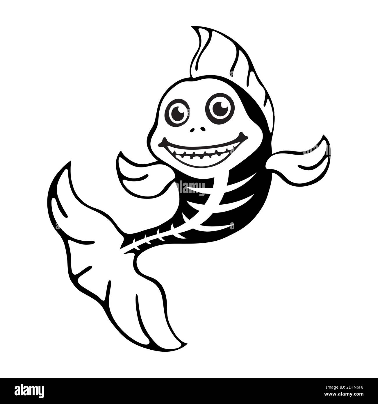 Squelette de poisson mignon. Modèle Halloween pour impression, motif. Illustration de Vecteur