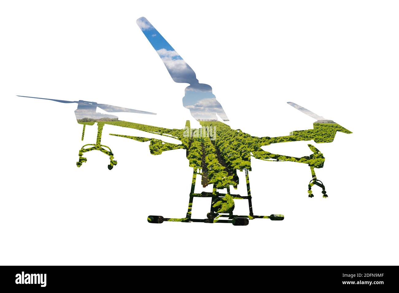 Silhouette de drone avec champ agricole Banque D'Images