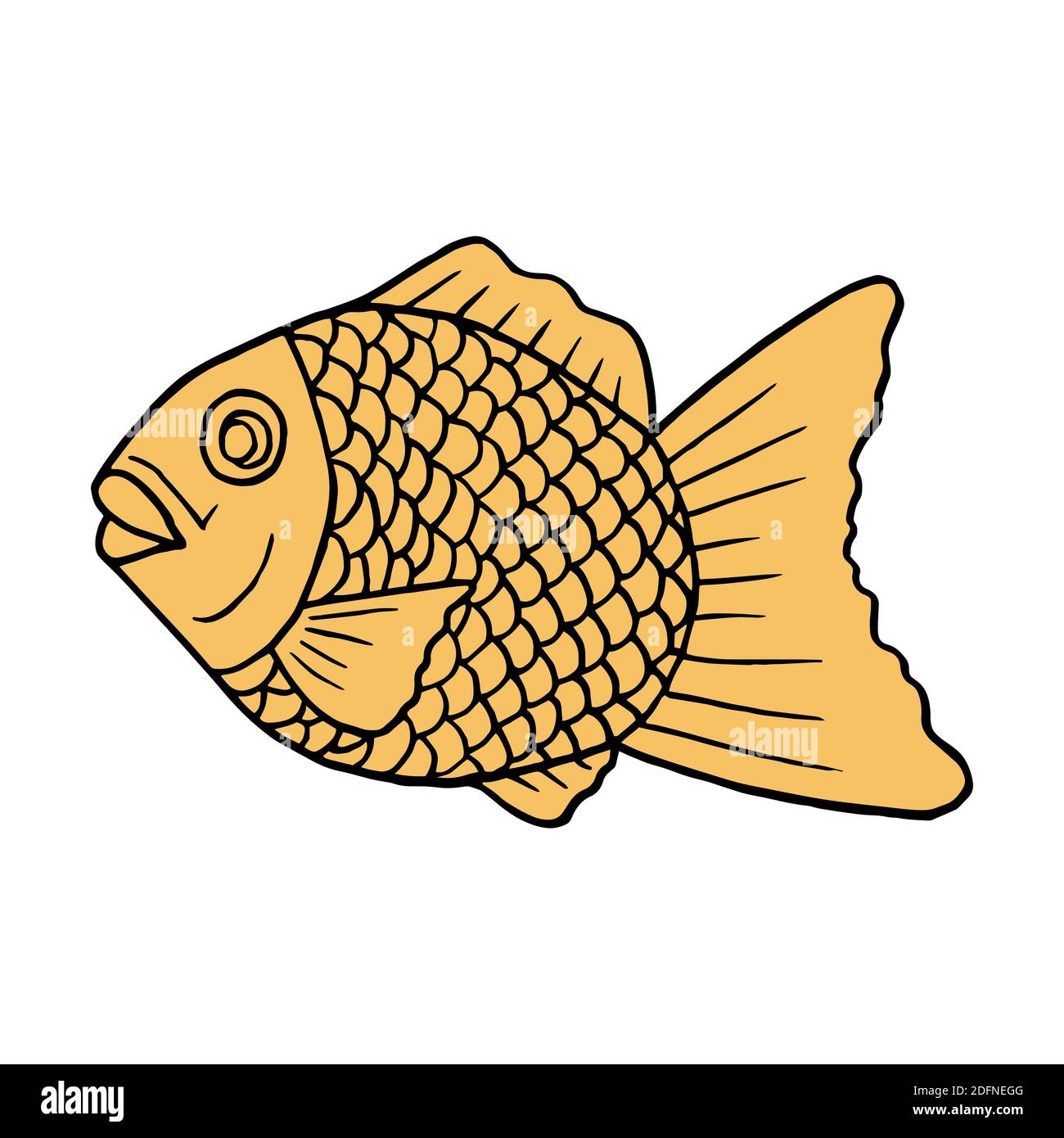 Doodle à dessin manuel Vector taiyaki. Gâteau japonais en forme de poisson. Design sketch élément pour menu café, restaurant, étiquette et emballage. Illustrati coloré Illustration de Vecteur