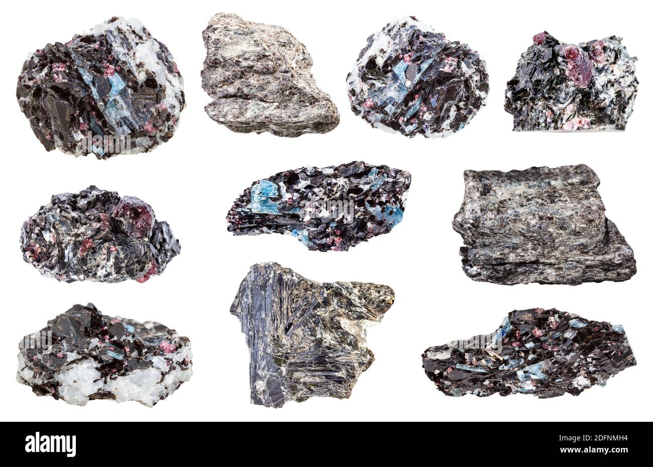 collection géologique d'échantillons naturels de roches naturelles non polies Biotite minérale isolée sur fond blanc Banque D'Images