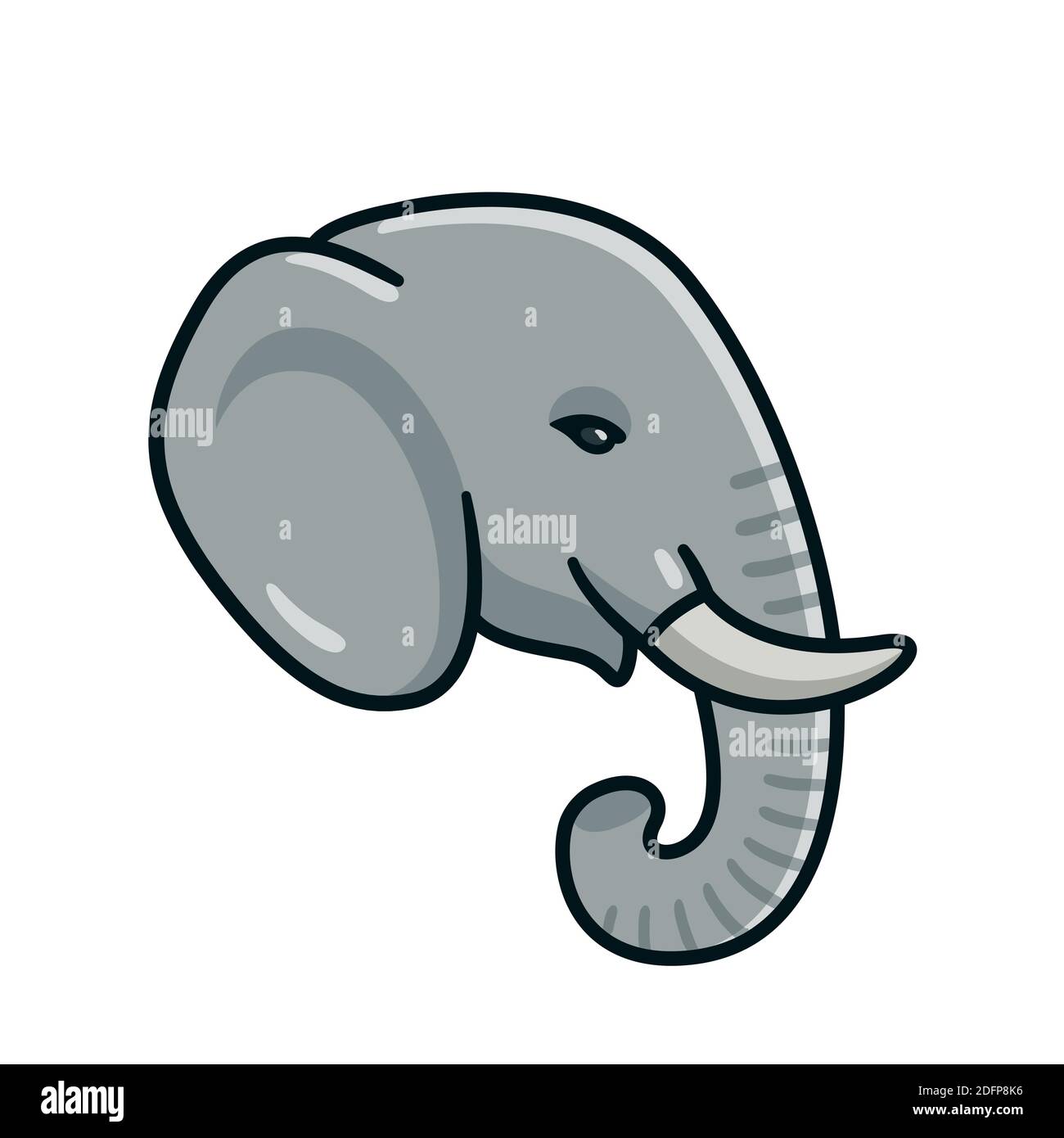 Tête d'éléphant de dessin animé. Dessin main de la face de l'éléphant sur le profil, illustration de clip art vectoriel. Illustration de Vecteur